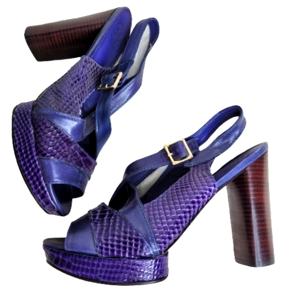 Tory Burch Purple Chunky Embossed Deidre Heels - Picture 2 of 14